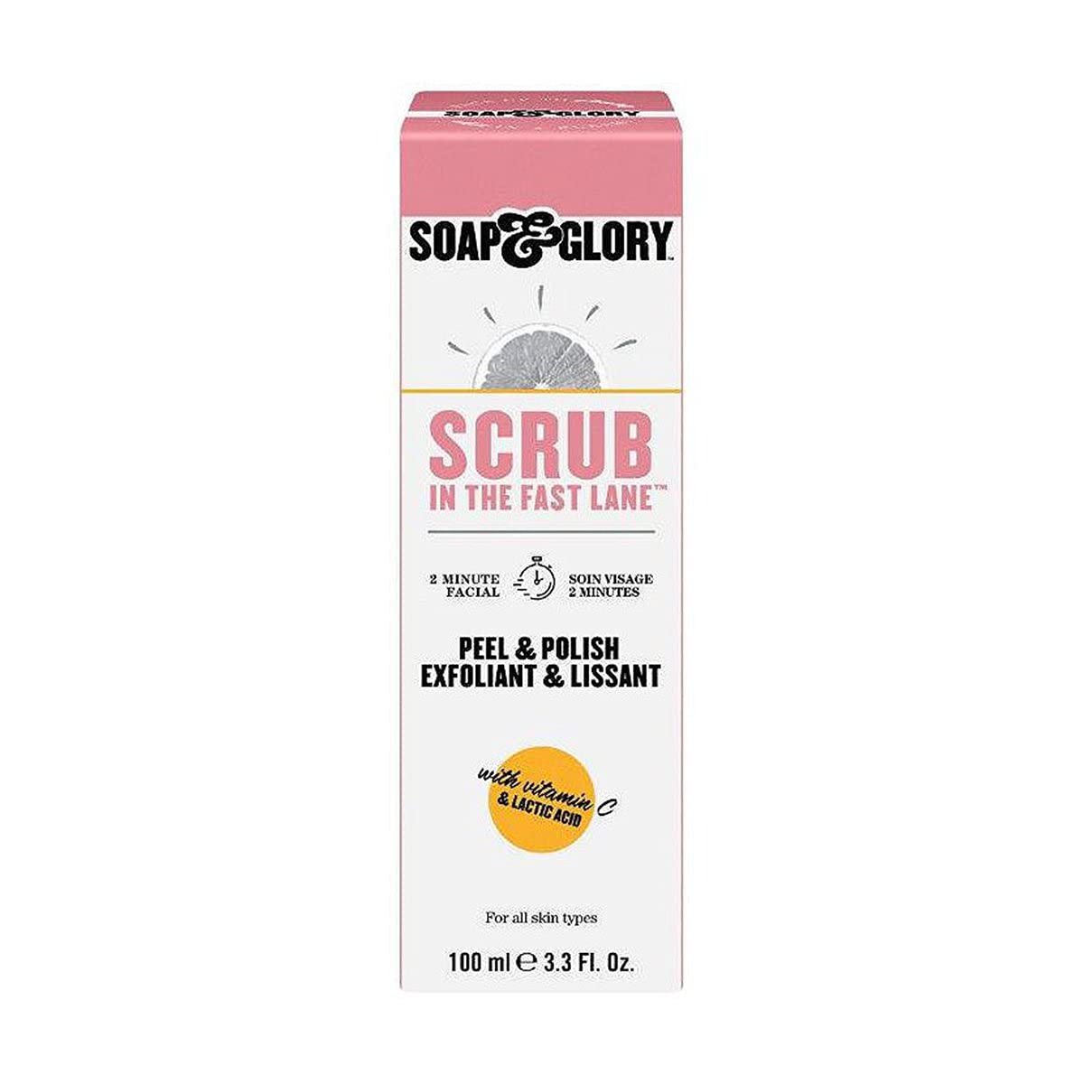 Soap & Glory SCRUB IN THE FAST LANE™ 2 MINUTE FACIAL POLISH & PEEL - Vitamin C & Lactic Acid Exfoliator for All Skin Types - Facial Scrub