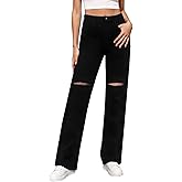 LBDLONGBIDA Women's Black Baggy Jeans High Waist Ripped Jeans Straight Wide Leg Y2k Boyfriend Distressed Denim Pants