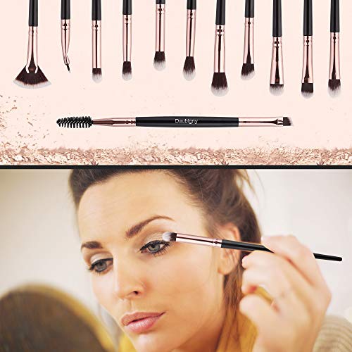Eye Makeup Brush Set, 12 PCS Professional Eye shadow, Concealer, Eyebrow, Foundation, Powder Liquid Cream Blending Brushes Set With Carrying Bag (Black) - Thumbnail 5
