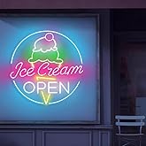Neon Ice Cream Sign - LED Light, Open Shop Sign, Wall Art, 16x16inch