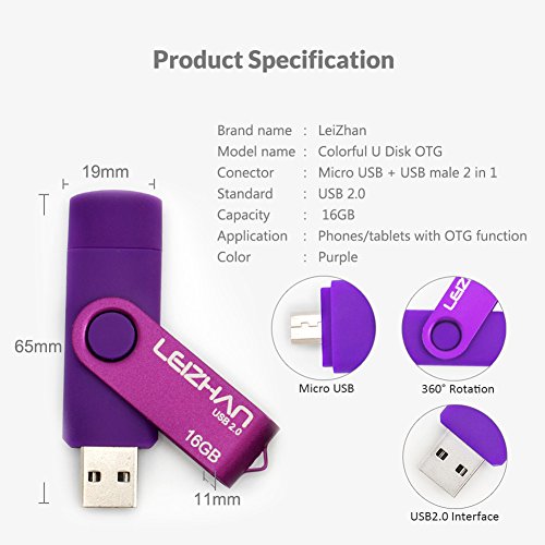 LEIZHAN 32GB OTG USB Flash Drive Purple USB 2.0 Pen Drive Gift Suitable for Android Smart Phone System 4.5 Above
