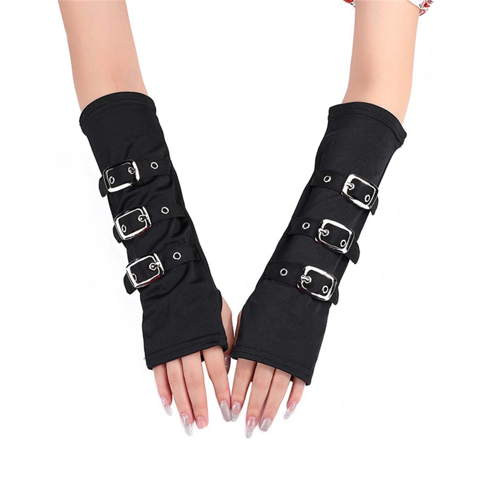 HeiBai Xiong Goth Arm Warmers Buckles Rock Punk Gothic Gloves