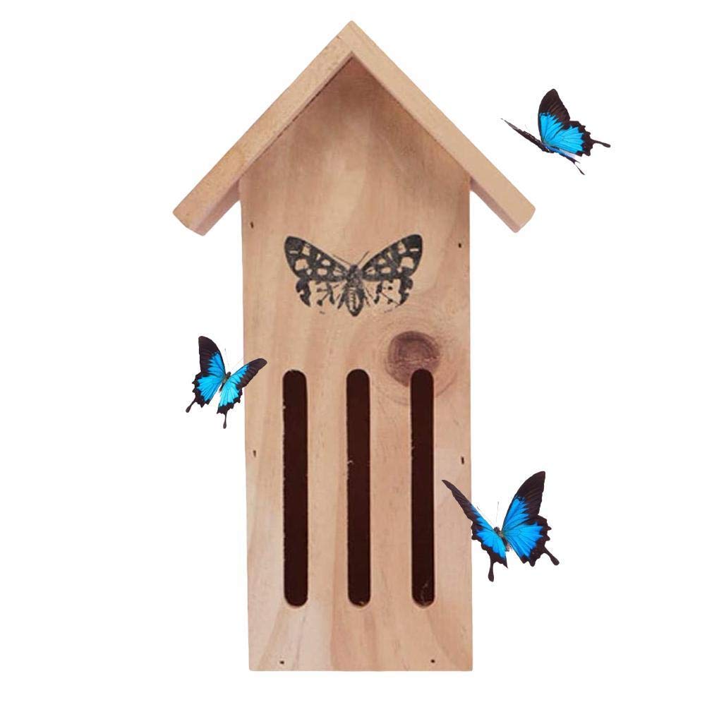 BTSEURY Butterfly House, Wooden Insect Habitat for Bees and Ladybugs, Bird House Feeder, Yellow