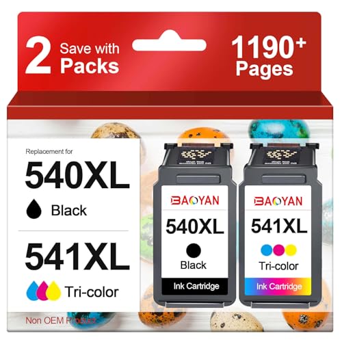 540XL 541XL Compatible Ink Cartridges for Canon 540 541 XL for PIXMA MG3650s TS5150 TS5151 MG3550 MG3600 MG3650 MG4250 MX475 MX515 Ink 540 and 541 XL 540XL Black Tri Colour: