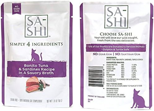 Sa-Shi Grain Free Wet Cat Food Pouches 1.76oz. Five Flavors (Tuna & Sardines)