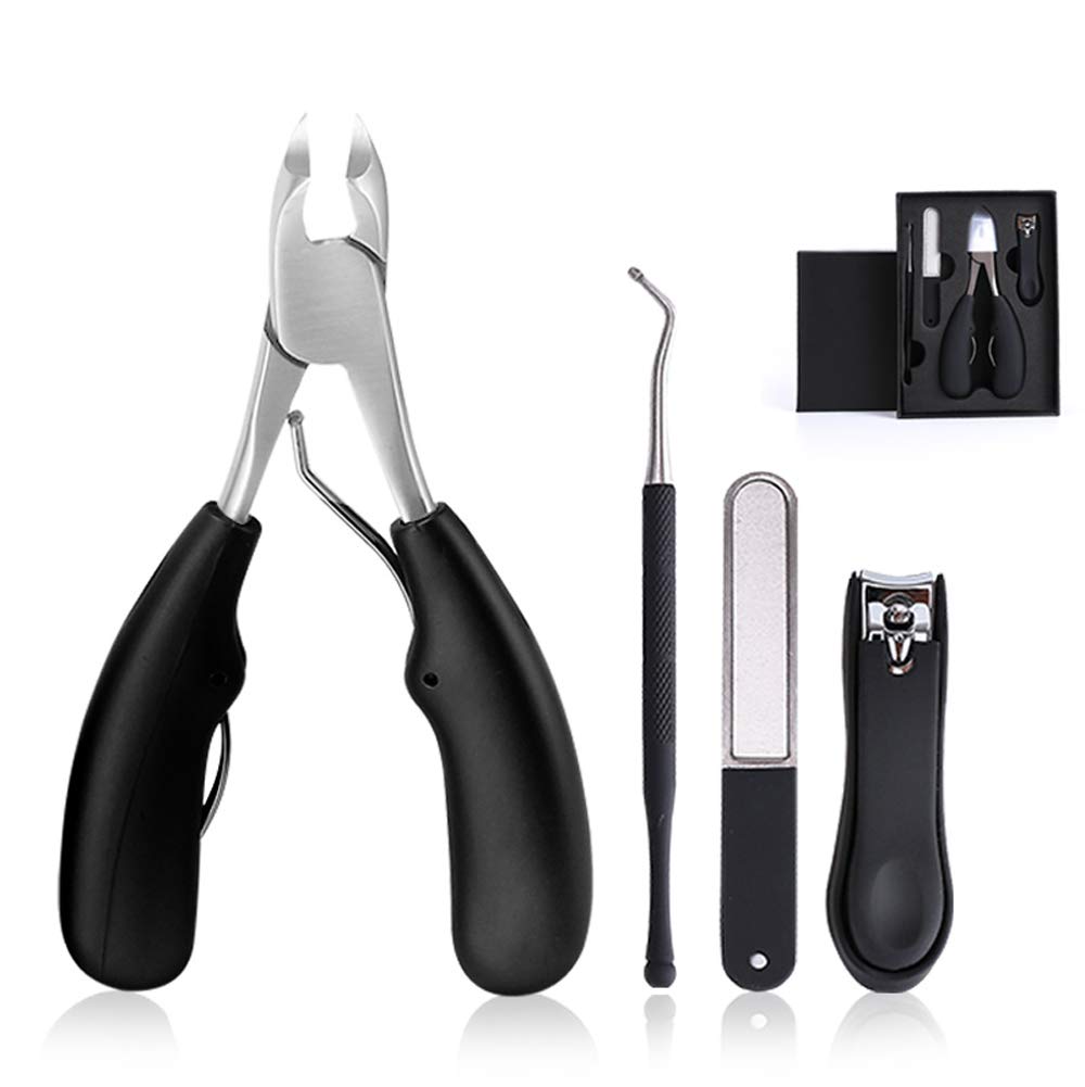 Hexint 4pcs Toenail Clippers for Thick or Ingrown Toenails Stainless Steel Podiatrist Tool Strong Big Hard Nails Scissors Clipper Lifter File Kit