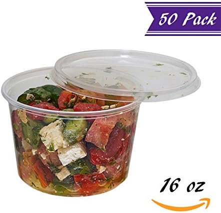 (50 Pack) 16 oz Deli Containers with Lids Combo, BPA-Free Translucent Plastic Deli Food Storage Containers with Lids, To Go / Take Out Food Containers by Tezzorio 