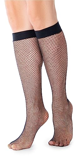 NOQ Ramona Knee High Socks for Women No Pressure Black Beige Mesh Mesh Comfort Top Lingerie for Women One Size