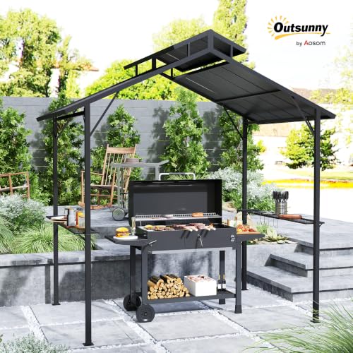 Outsunny 8x5 Hardtop Grill Gazebo with Double Metal Roof & Storage Shelves image 20