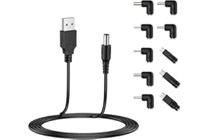 LIANSUM USB to DC 5V Power Cord, Universal DC 5.5x2.1mm Plug Jack Charging Cable with 10 Connector Tips(5.5x2.5, 4.8x1.7, 4.0x1.7, 4.0x1.35, 3.5x1.35, 3.0x1.1, 2.5x0.7, Micro USB, Type-C, Mini USB)5FT