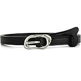 Earnda Skinny Belt for Women Jeans Faux Leather Ladies Thin Waist Belts for Dresses Pants with Vintage Gold/Silver Buckle