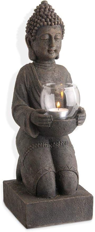 Kunstharz Buddha Figur Mit Windlicht 44 Cm Hoch Feng Shui Skulptur Amazon De Garten