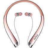Bluetooth Headphones, DolTech Stereo Wireless Headset Neckband Retractable Sport Earbuds with Mic, Sweatproof Bluetooth 4.1 for iPhone IOS Android (990 Rosegold)