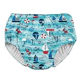 i play. by green sprouts Boys' Baby Snap Reusable Absorbent Swimsuit Diaper, Aqua Wavy Boats, 6 Months