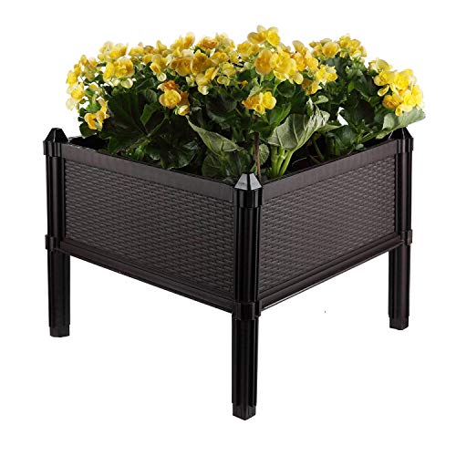 T4U Plastic Raised Garden Bed Brown, Assemble Elevated Planter Box Container Indoor Outdoor Use for Orchid Herb Aloe Succulent Cactus Patio Backyard Porch Home Garden Gift