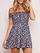 BerryGo Women's Vintage Off Shoulder High Waist Floral Print Beach Mini Dress Blue