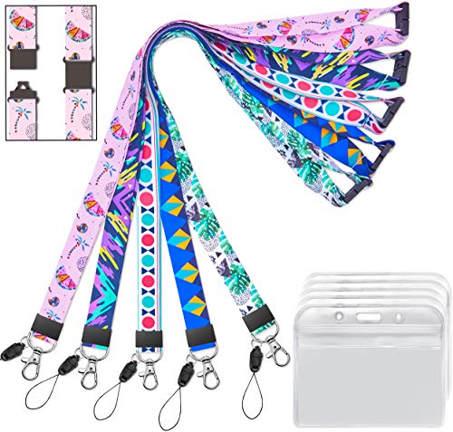 Lanyard with id Holder Badges Horizontal Hall Pass Lanyards with Badge Holders for Kids Women Keys Cruise Ship Card Breakaway Safety Lanyard for Keys Men Key Card 5 Pack Wide 2cm 34" Polyester Straps - Thumbnail 7