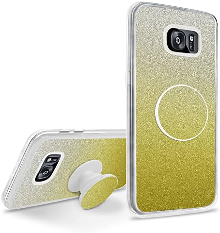 Bling Case with Stand for Samsung Galaxy S7 Edge, Glitter Soft TPU Rubber Bumper Shockproof Cover Case with Expanding Stand Grip Perfect for Fashion Girl and Children - Yellow