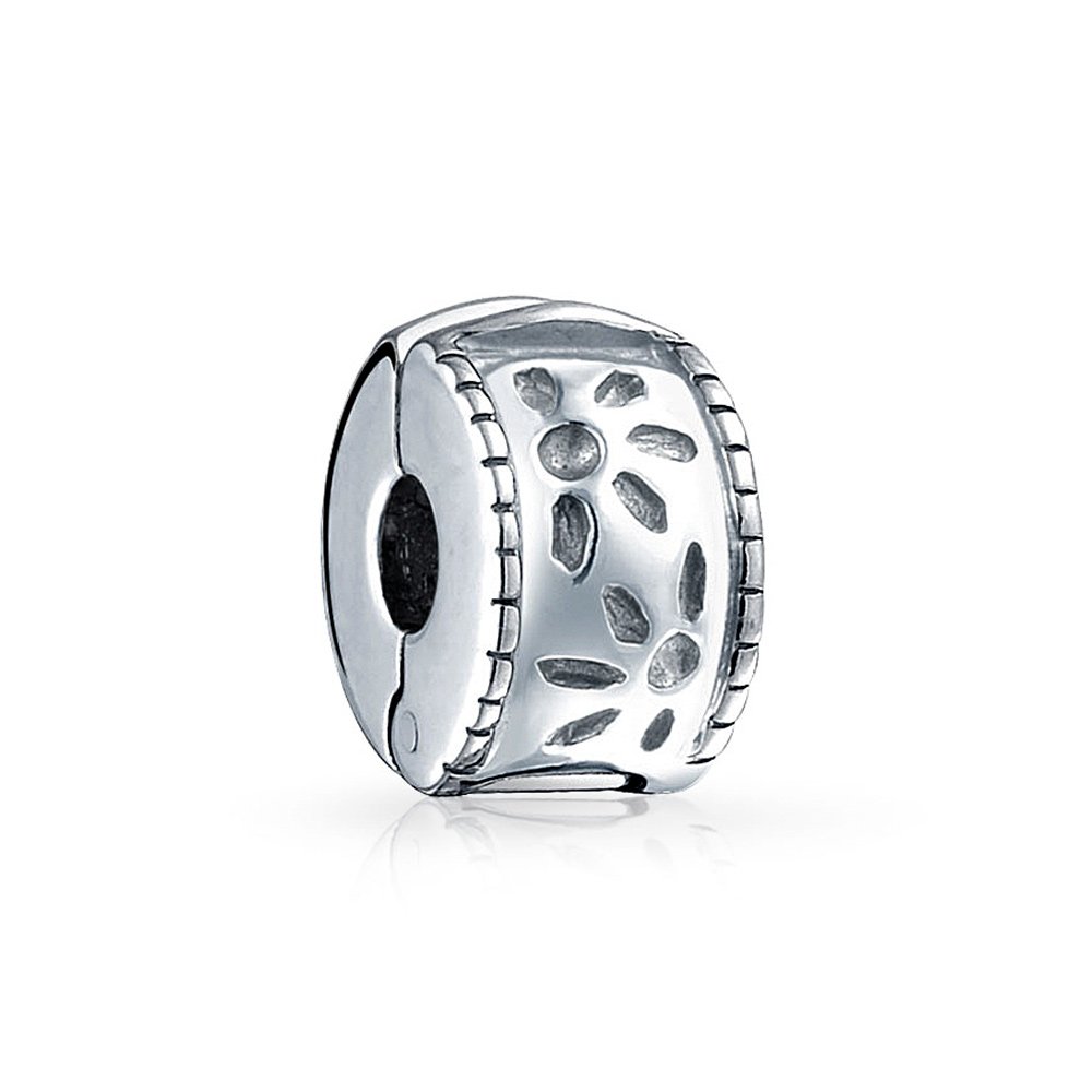 Bling Jewelry Floral Daisy Flower Spacer Stopper Spacer Bead Charm For Women Teens .925 Sterling Silver Snap Clasp Fits European Bracelet