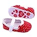 DZT1968® Baby Girl Cloth Soft Sole Round Dot Prewalker Mary Jane Shoes With Flower (L (12-18 months), Red)
