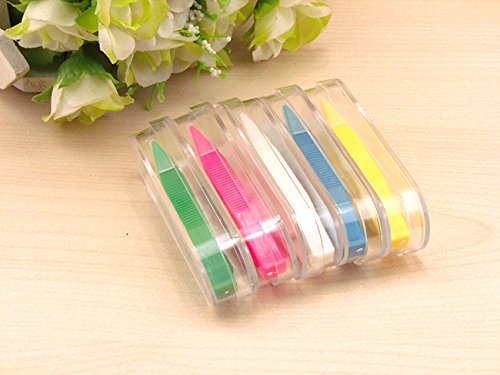 Pack of 5, Plastic Contact Lens Tweezer Lens Box Holder Case Container Multi Colors