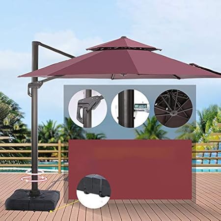 10 Feet Double Top Deluxe Round Patio Umbrella Offset Hanging Umbrella Cantilever Umbrella Outdoor Market Umbrella Garden Umbrella 5 Step Adjustable Sunshade 360 Rotation Amazon Co Uk Kitchen Home