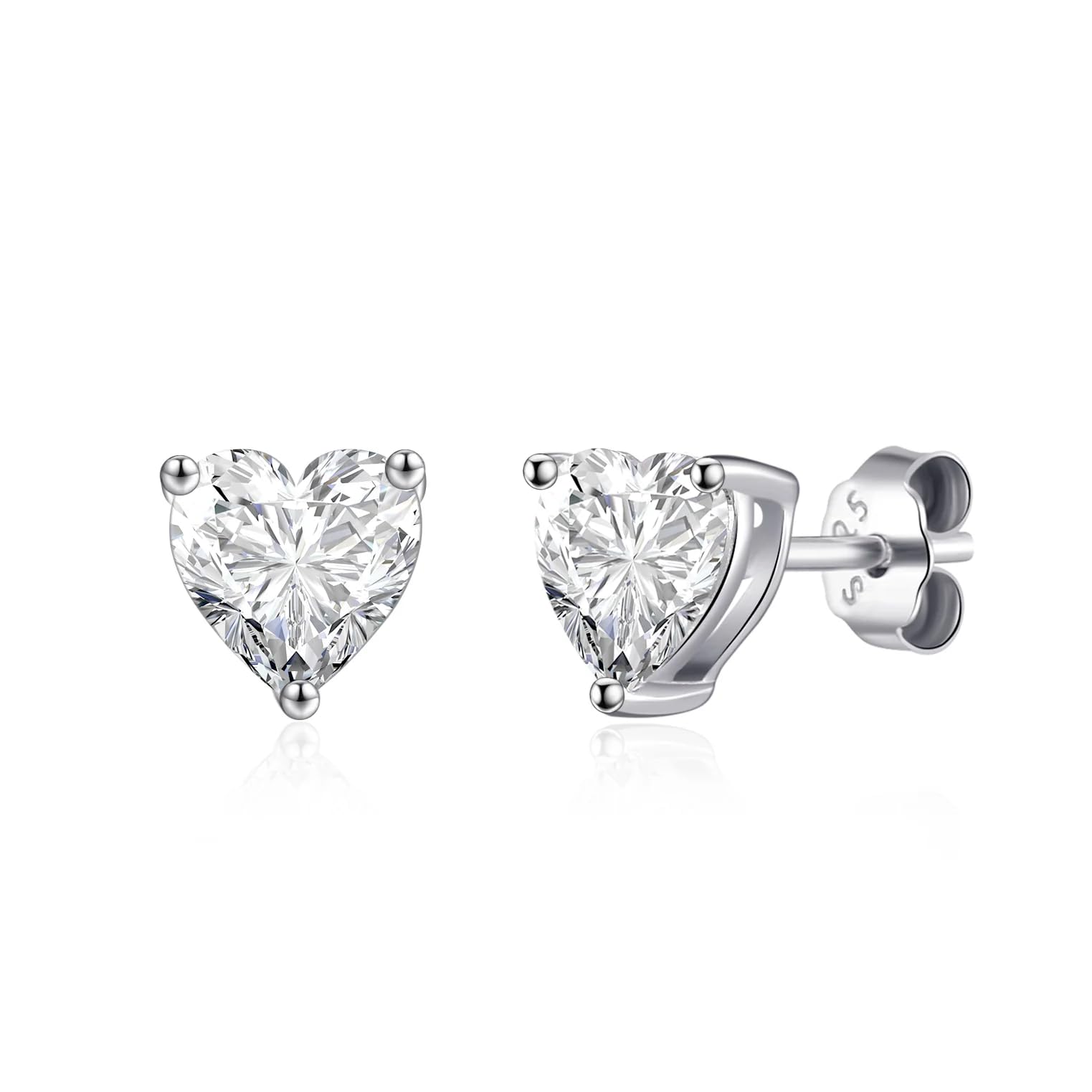 Philip Jones Sterling Silver Heart Stud Earrings Created with Zircondia® Crystals