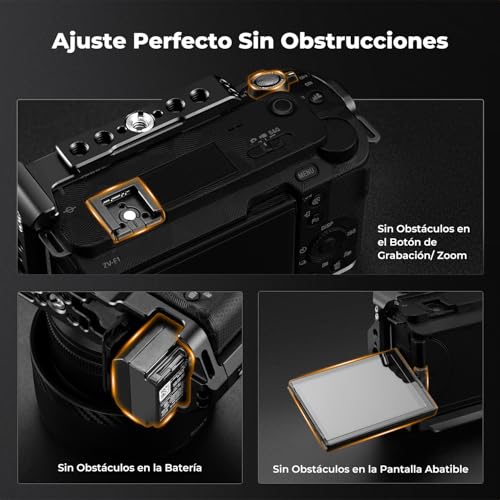 K&F CONCEPT ZV-E1 Cage，Kit de Jaula para Sony Alpha ZV-E1 con Liberación Rápida HawkLock，Placa de Liberación Rápida Incorporada para Arca, Zapata Fría y Orificios Roscas de 3/8'' y 1/4''