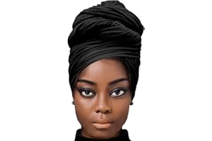 JYLZWXZC Soft Stretch Jersey Turban Head Wraps Long Solid Color African Shawl Hair Scarfs Lightweight Breathable Head bands Ties for Black Women