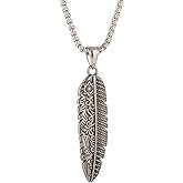 Ethnic Style Indigenous Tribal Characteristics Retro Style Feather Pendant Necklace, 316L Stainless Steel, Silver Stainless Steel Square Pearl Chain, Unisex Retro Jewelry For Men And Women