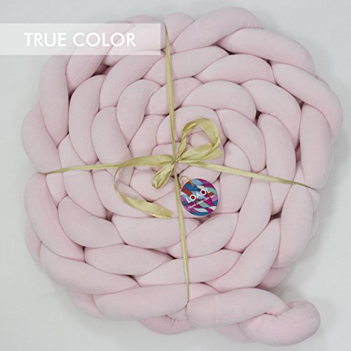 LOAOL Baby Crib Bumper Knotted Braided Plush Nursery Cradle Decor Newborn Gift Pillow Cushion Junior Bed Sleep Bumper (2 Meters, Pink)