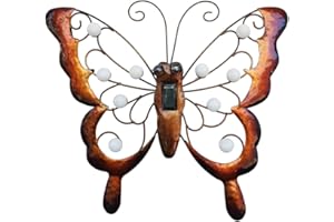 J-Fly Metal Butterfly Wall Art Butterfly Outdoor Decor Solar Wall Decor Outdoor Metal Wall Art Garden Fence Decor Suitable for Garden Patio Fence Balcony Wall Decor 14 Inch
