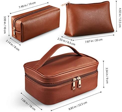 Makeup Bags ,Cosmetic Bag 3 Packs Travel Makeup Bag for Women Portable Makeup Bag Organizer Waterproof and Durable Makeup Bag for Purse with Gold Zipper PU Lather Brown 9 Makeup Bags ,Cosmetic Bag 3 Packs Travel Makeup Bag for Women Portable Makeup Bag Organizer Waterproof and Durable Makeup Bag for Purse with Gold Zipper PU Lather Brown