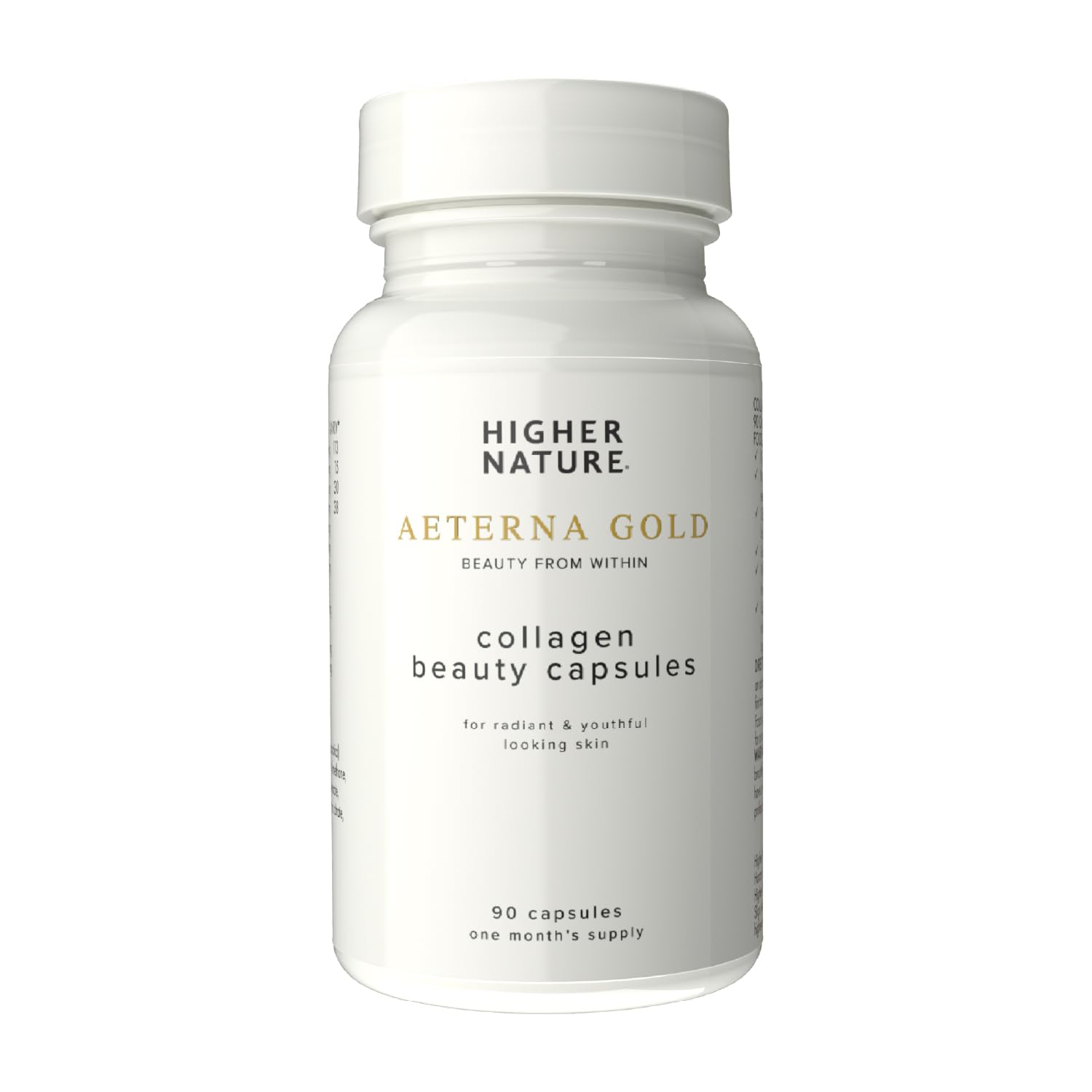 Higher Nature - Æterna Gold Collagen Beauty Capsules - 10 Skin Loving Ingredients - Hydrolysed Marine Collagen - Vitamin C - Responsibly Sourced - 90 Capsules