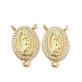 Ornazy 20Pcs Flat Oval Religious Mary Links Cubic Zirconia Jesus Connector Charms for Jewelry Making Necklace Crafting