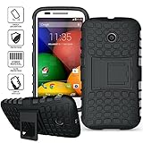ElBolt Motorola E / Moto E 3 in 1 Bundle Armor Grenade Viewing Stand/Kickstand Hard Gel Case- Black (Free Ultra-Sensitive Stylus Pen and Premium Screen Protector by ElBolt TM)