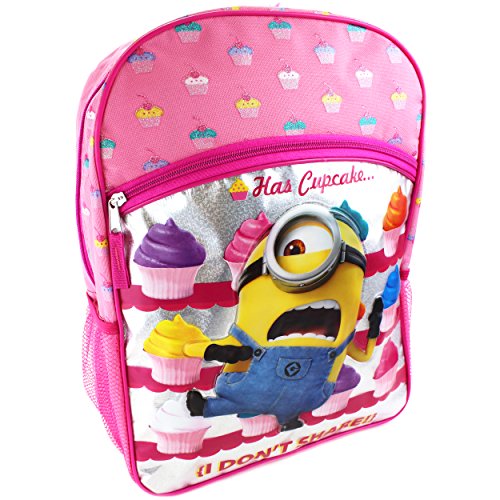 Despicable Me Girls' Universal Cupcake Front Zipper Pocket 16 Backpack, Pink