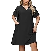 Celkuser Plus Size Summer Midi Casual Shift Dress for Womens Short Sleeve V Neck Sundresses with Pocket Vacation Outfits 2026