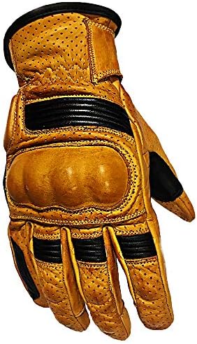 Motorcycle Rider Retro Leather Gloves Great Biker Gear Bobber Cafe Racer Brat Style Vintage Winter Biker Gloves (Yellow1, Medium,Hand Size, 8"-9")