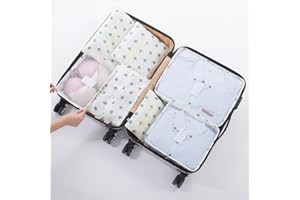 Fxkoolr 7 Set Packing Cubes Travel Luggage Packing Organizers for Bag & Suitcase with Laundry Bag & Shoe Bag, Cactus