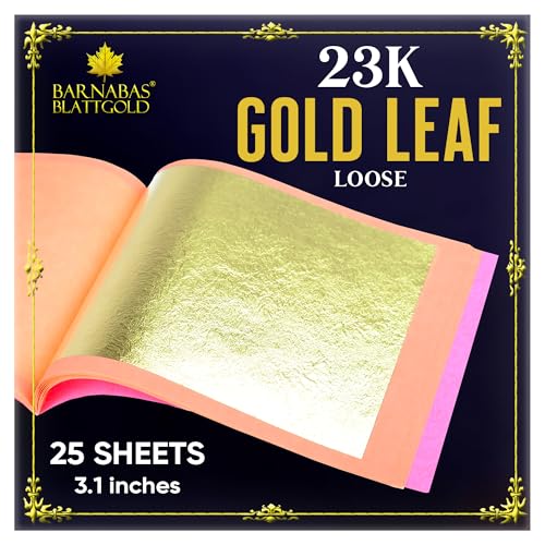 Barnabas Blattgold Gold Leaf - 23K Real Gold [25 Sheets, 3.1 inches] - Loose Sheet for Painting, Arts and Crafts