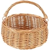 Small Gift Wicker Picnic Basket with Handle,Willow Flower Girl Basket for Weddings，Garden and Home Decor -Wicker Storage Basket-Natural