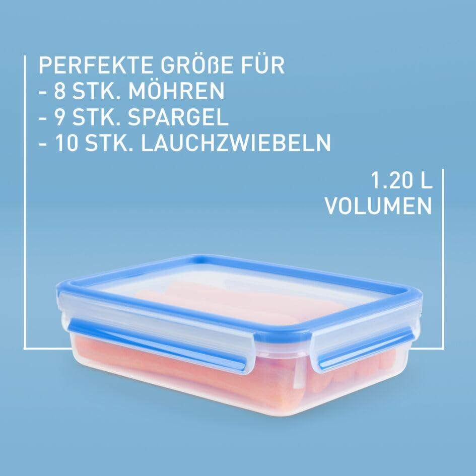 EMSA Clip & Close Frischhaltedosen-Set, rechteckig, 3 x 1,2 L, Aufbewahrungsboxen, 100 Prozent dicht, spülmaschinen-, gefrier-, mikrowellenfest, Blau, Made in Germany, 515645 3