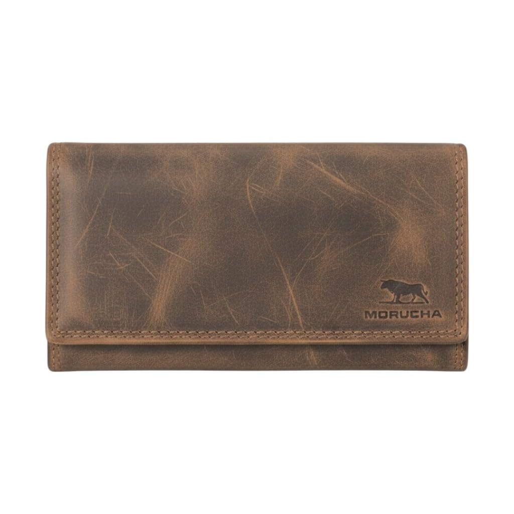MORUCHA Clutch Wallet for Women Genuine Leather RFID Blocking High Capacity Cardholder M90 (Dark Brown Hunter)