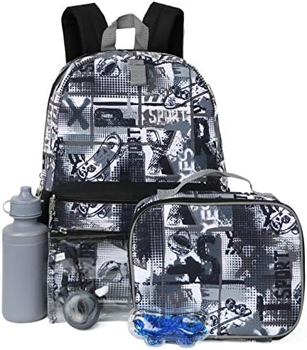 Kids 6 in 1 Backpack Set With Backpack, Lunch Box, Pencil Case & More (Skateboard/Sport)