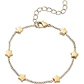 Gold Star Charm Bracelet for Women Dainty Heart Chain Bracelet Adjustable Heart Star Link Bracelet Anklet Bracelet Jewelry for Women