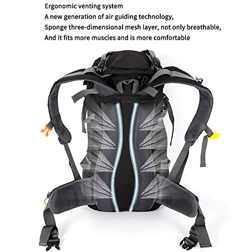 ONEPACK 50L(45+5) Hiking Backpack Waterproof Backpacking Bag Outdoor Sport Daypack for Climbing Mountaineering Camping Fishing Travel Cycling Skiing with Rain Cover (Black) - Thumbnail 3