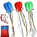 BeMax Pack 3 colors Beautiful Kites Soft Octopus Large Size Kite easy flyer - Blue Green Red with Long RainBow Tails