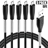Micro USB Cable 6ft, Cabepow 5 Pack Android Charger Cable Spring Protection High Speed Data and Charging Android Charger Cord for Samsung Galaxy S7 Edge S6 S5,Note 5 4,LG G4 Android Phone
