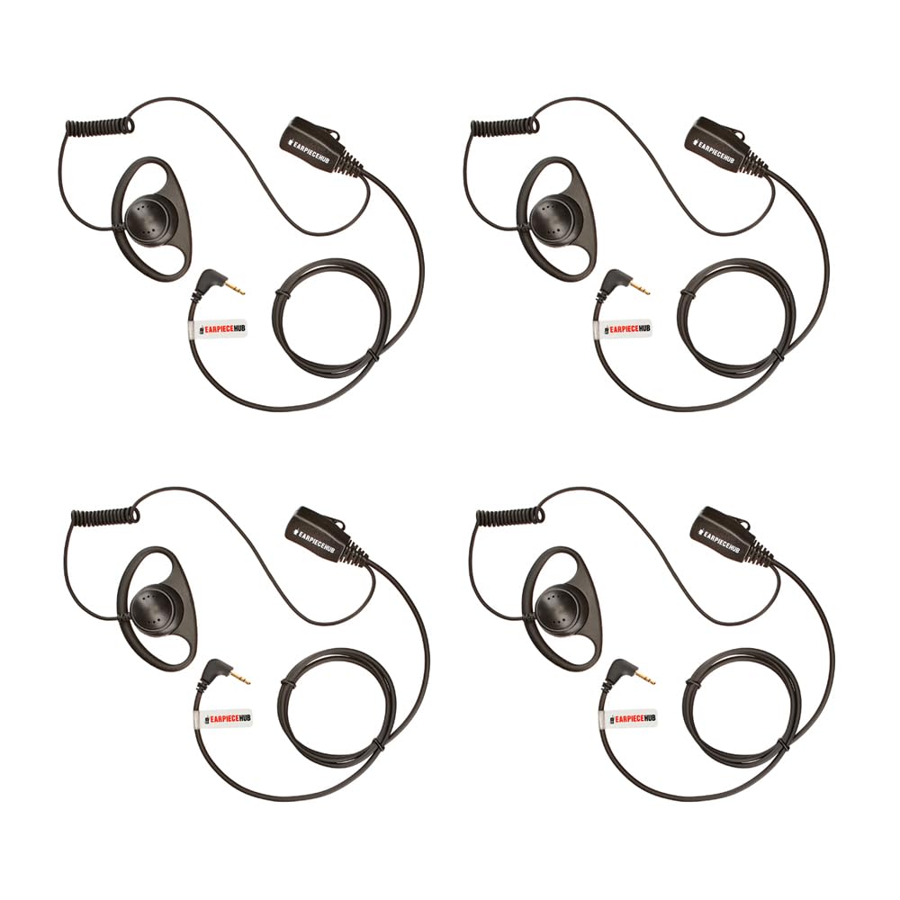 Lot 4 x D-Shape Earpiece Police Security Headset lapel PTT Mic Microphone Compatible with 1 Pin Motorola TLKR COBRA Two Way Radio Walkie Talkie